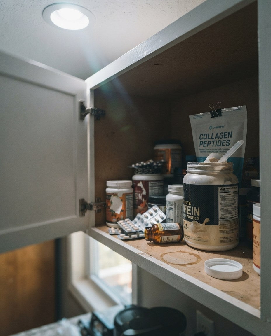 A cabinet of half-used supplements