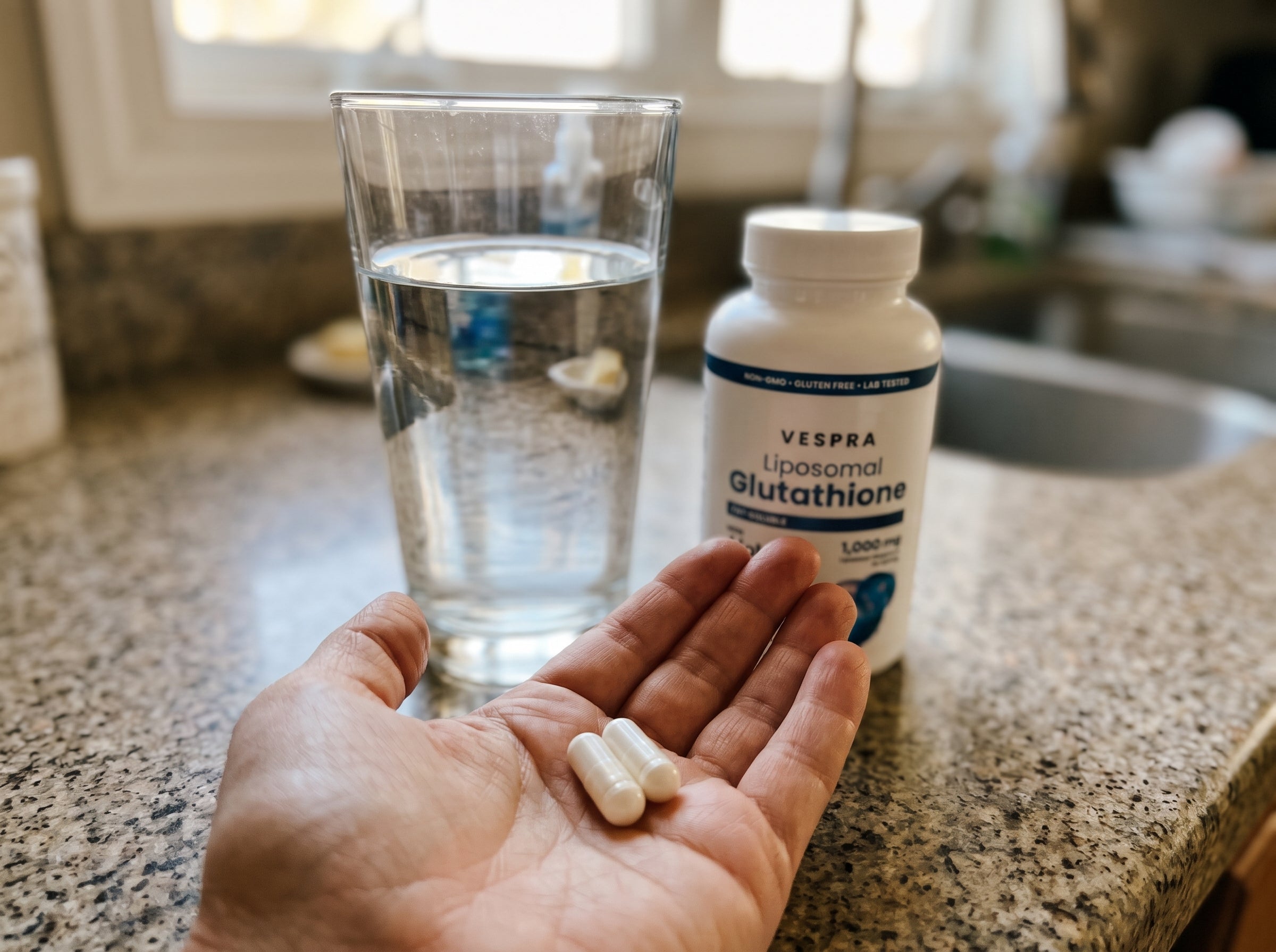 Two Vespra capsules with morning water