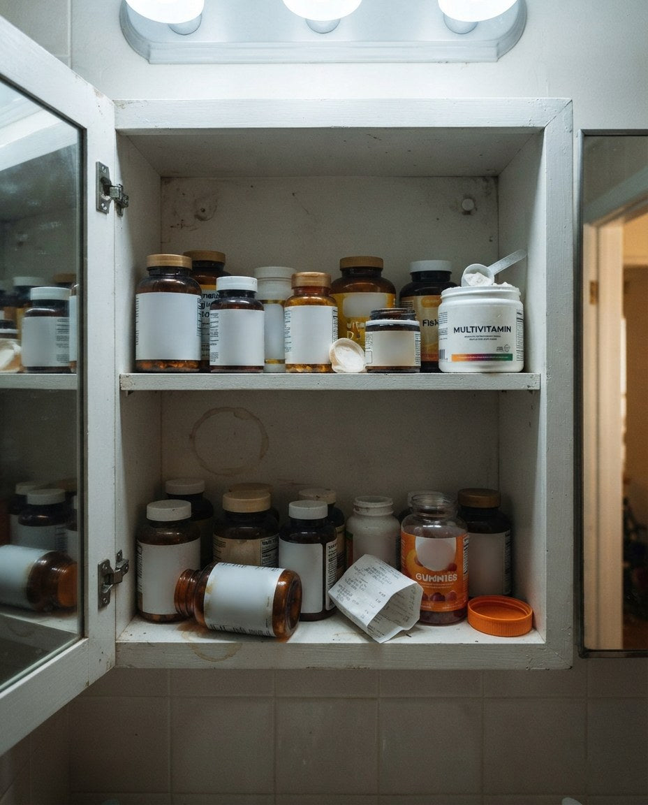 A medicine cabinet full of quit supplements